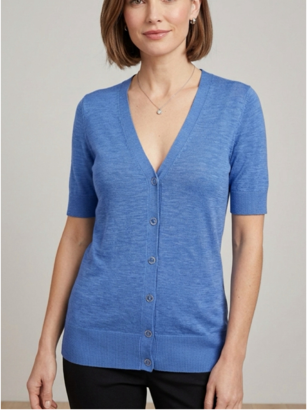 Banana Republic Blue Short Sleeve womans Cardigan Front Longline Sweater M 2147